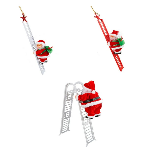 Electric Santa Claus Climbing Ladder Animated Music Jingle Bell Xmas Decor Toys